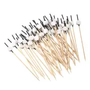 Bamboo Cocktail Toothpicks White Flat Round Drink Pick Skewer 100Pcs Black Stick