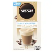 Nescafe Coffee Sugar Free Vanilla Malt Latte Sachets 10 Pack