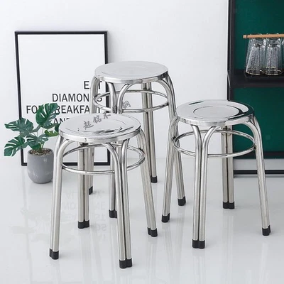 Round Metal Stool Bar Stool Practical Easy Clean Backless Sturdy Stainless Steel