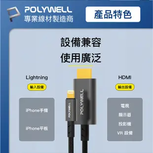 POLYWELL Lightning 轉 HDMI 轉接頭 影音 轉接線 傳輸線 1080P 適用 iPhone 14