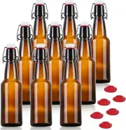 12 oz Amber Glass Beer Bottles for Home Brewing with Flip Caps, Case of 9
