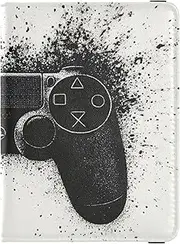 [Amooorous] Black Game Console Leather decorative travel wallet womens passport holder Vaccine Case Protector Cover Passport Holder Ultra Slim, Black game console, 1 size