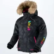 FXR "FRESH" SNOWMOBILE JACKET WINTER COAT WATERPROOF CAMO/SHERBERT - YOUTH 14