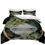 Wood Sprite with Leaves Painted on Wooden Log Quilt Cover