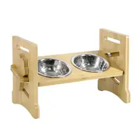 在飛比找momo購物網優惠-【JohoE嚴選】可調式竹木寵物餐桌雙碗架(附不鏽鋼碗)