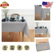 Luxury 100% Linen Rectangle Tablecloth 120" L x 60" W - Modern Soft Grey Design