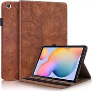 [CXTcase] for Samsung Tab S6 Lite Case Embossed Tree PU Leather Case Wallet Flip Cover Stand Function Tablet Case for Samsung Galaxy Tab S6 lite 10.4 Inch 2020 SM-P610 / SM-P615 - Brown