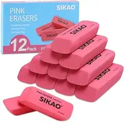 Sikao Pink Pencil Erasers, Standard Pencil Erasers, Bulk Erasers for Art, School, and Office (12)