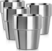 Beasea Stainless Steel Cups Set of 4, 10 oz Double Wall Vacuum Insulated Drinking Cups Metal Drinking Glasses for Kids and Adults
