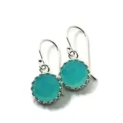 10mm Aqua Chalcedony Crown Bezel Drop Earrings