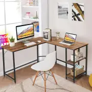 CostwayL-Shaped Desk with 2-Tier Storage Shelf for Home