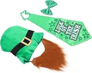 [Generic] 1 Set St. Patrick's Day Hunter Green Tie Hats Tie and Pocket Square Tan Ties for Men Costumes Hat Mustache Bow Ties Kit Party Supply Festive Headdress Props Party Headdress Cloth