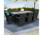 9 Piece Rattan Outdoor Dining Set Black UV Resistant with Cushions & Cover