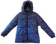 NEW ThereAbouts Hooded Jacket Big Girls Size XL 16 Puffer Jacket, Navy Confetti
