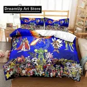 v409 Bed Sheets Digimon Adventure Anime Bedding Set Boys Girls Twin Queen King Size Duvet Cover Pillowcase Bed boys Adult Bedroom 3-Piece Bedding Set