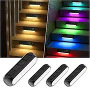 Ahaorigin Solar Outdoor Lights for Deck 4 Pack, Upgraded RGB Solar Fence Lights with Color Changing & Warm White Mode, Waterproof LED Solar Powered