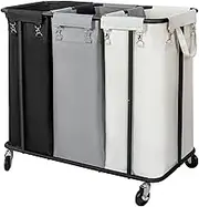 WOWLIVE Laundry Hamper with Wheels 260L Rolling Laundry Basket 3 Section Organizer Laundry Cart with Steel Frame and Removable Bags Large Dirty Clothes Hamper Dorm Room Storage for Bedroom
