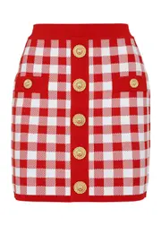 Balmain Checked Knitted Mini Skirt - Red - 38 (UK10 / S) 38 (UK10 / S)