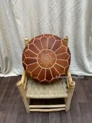 24''Leather Handmade Brown Footstool Genuine Unstuffed Moroccan Pouffe