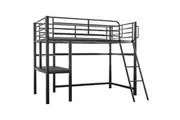Gaming Loft Bed with Desk, Steel Metal Frame, Space Saving Design, for Single Mattress, Matte Dark Grey