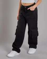 [DESU] DESU Girls' Juno Cargo Jeans in Washed Black Size 12 12 Washed Black