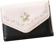 [KDUPUP] Cute Wallet for Girls Women Cute Flower Tri-Fold Wallet PU Leather Purse Cash Pocket Card Holder Slim Short Wallet Small Trifold Cash Card Holder Bag Cute Small Leather Pocket Wallet, Black