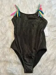 NWT! Beach Lingo Girls Swimsuit One Piece Black Multicolored Size 12