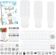 Panitay 100 Pcs Baby Bib Bodysuit Baby Shower Set Baby Shower Game Sign Baby Feeder Bib Newborn Bodysuit Fabric Marker