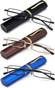 REAVEE 3 Pair Slim Pen Reading Glasses Tube Readers Small Reader Glasses w Portable Clip Case Spring Hinged Eyeglasses 2.5 Strength