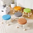 PU Leather Round Stool With Wheels 360 Degree Rotating Low Seat Fitness