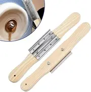 2pcs Buffing Wheel Rake,Wooden Handle 4 Rows of Metal Teeth Buffing Wheel Cleaning Tool for Removing Residual Compounds