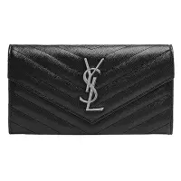 在飛比找momo購物網優惠-【YSL】MONOGRAM系列V字縫線魚子醬牛皮金屬LOGO