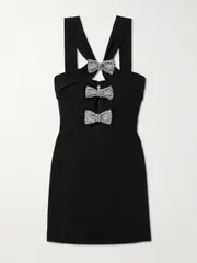 [Rebecca Vallance] Rebecca Vallance - Eliana Cutout Bow And Crystal-embellished Stretch-cady Mini Dress - Black - UK 8 UK 8 Black