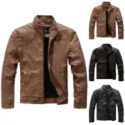 Mens Leather Jackets Autumn And Winter PU Leather Jacket Stand Collar With