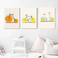 在飛比找Yahoo!奇摩拍賣優惠-裝飾畫抽象時尚檸檬橙子水果自行車帆布畫家居客廳裝飾無框畫芯