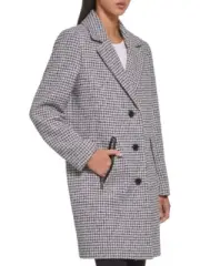 NWT DKNY Tweed Wool Blend Women’s Houndstooth Coat Size L