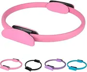 Pilates Ring Fitness Trainer Pink,14.96" Pilates Equipment with Dual Padded Handles Exercise Resistance Equipment, Magic Circle Pilates Ring, for Toning Arms, Legs