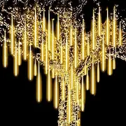 2 Pack Meteor Shower Christmas Lights Outdoor 30cm 8 Tubes 192 LED Falling Rain Lights Plug in Icicle Snow Cascading String Lights for Xmas Tree Holiday Patio