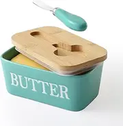 Ceramic Butter Dish with Lid and Knife - Large Countertop Butter Keeper Container with High-Quality Silicone Seal for Home Decor - Great Kitchen Gift - Blue