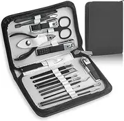 Manicure Set Nail Clippers Kit For Women&men 18 in 1 Professional Stainless Steel Pedicure Care Tools Kit Nail Cutter Set Scissors Grooming Kit With Black Leather Travel Zip Case(Black White)
