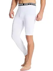 DEVOROPA Mens One Leg Compression Pants Quick Dry Basketball Running Tights Sports Leggings Athletic Baseball Base Layer