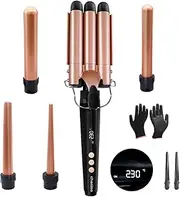 Techextra 5-in-1 Curling Iron Set for Hair, Large/Medium/Small Beach Waves Wave Wand, 80°C - 230°C Wavy Iron, Curler Curling Iron with Various Attachments