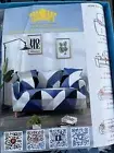 ChicCovers 2 Seat Sofa Couch Stretchty Slipcover Blue White Geometric