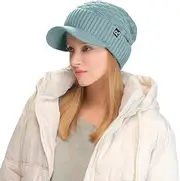 [C.C] Fuzzy Fleece Lined Warm Oversized Chunky Soft Stretchy Oversized Two Way Ribbed Slouchy Knit Hat with Visor Brim