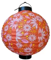 Battery-operated, Printed Chinese / Japanese Paper Lantern 12" Red & Daisys