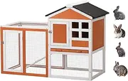 Bunny Cages Outdoor Rabbit Hutch 2 Layer with Rainproof Hinged Roof Pull Out Tray for Rabbit Bunny