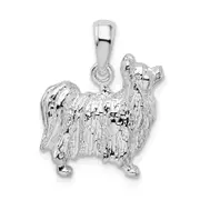Sterling Silver De-Ani Rhodium-Plated Textured 3D Papillon Dog Pendant