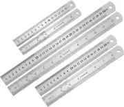 3PCS Stainless Steel Ruler Set - 6, 8, 12 Inch, Inch & Metric, Machinist