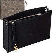 [Soyizom] Toiletry Pouch 19 26 Bag Organizer Insert for Cosmetics Tidy Organizer,Felt Purse Organizer Insert Ladies Tote Handbag Liner Pocket Organizer with Keychain & Gold Buckle & Zip(Large-26,Black)