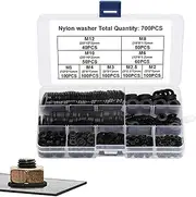 Pressure Washer Rings Spacers - 700 Pieces Round Black Washers Assortment with Storage Box, Black Nylon Washers, Nylon Washer Set, Household Maintenance Nylon Gaskets for Electronic Devices Home